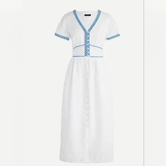J. CREW 100% Linen Embroidered Midi Dress | 4 - Picture 3 of 11